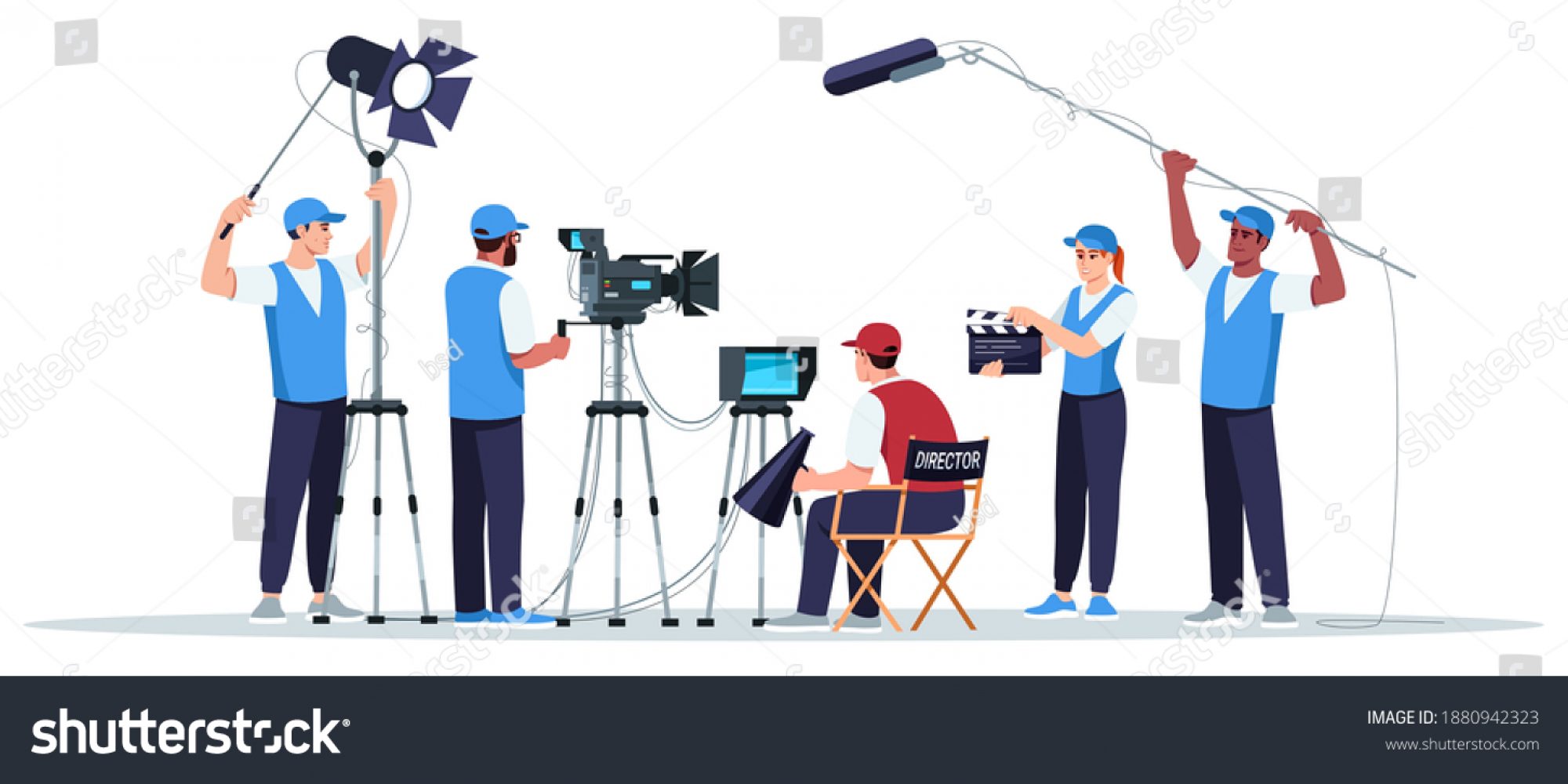 stock-vector-filming-crew-semi-flat-rgb-color-vector-illustration-director-watching-on-screen-cameraman-with-1880942323